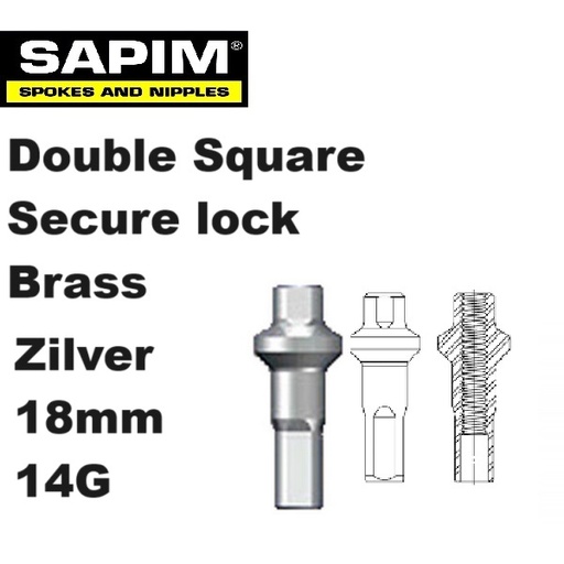 Sapim Secure Lock Double Square 14G 18mm zilver