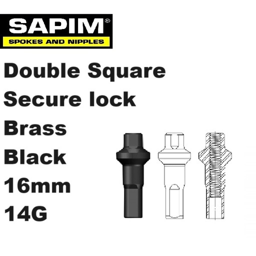 Sapim Secure Lock Double Square 14G 18mm zwart